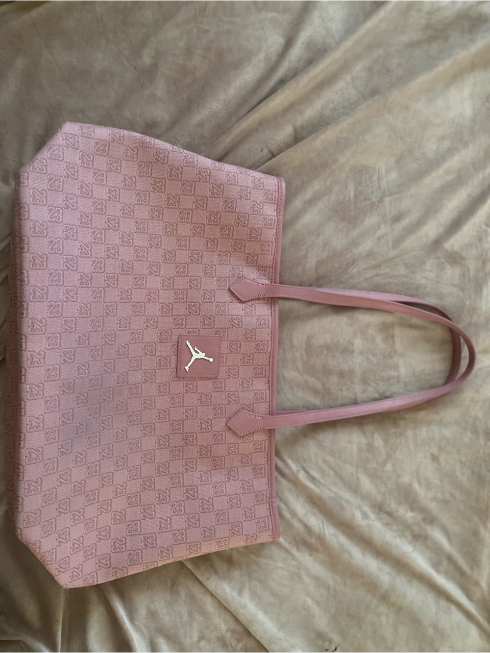 Jordan Pink Monogram Tote with white Jumpman Accent